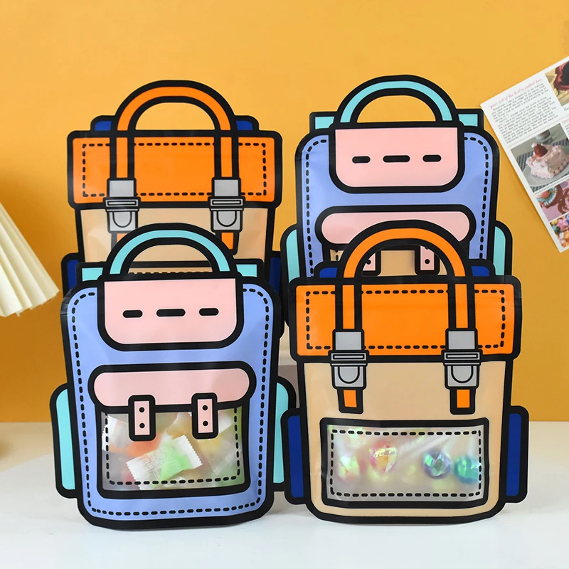 10pcs Cartoon Anime 2D Drawing Backpack Candy Bag Comic Backpack Plastic Translucent Window Candy Bag Birthday Party Kids Favors