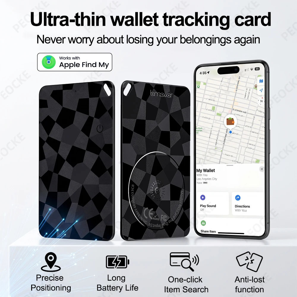 Wallet Card Tracker Wireless Charging GPS Smart Location Card Bluetooth Work for A-pple Find My APP Keys Suitcase Bags Locator