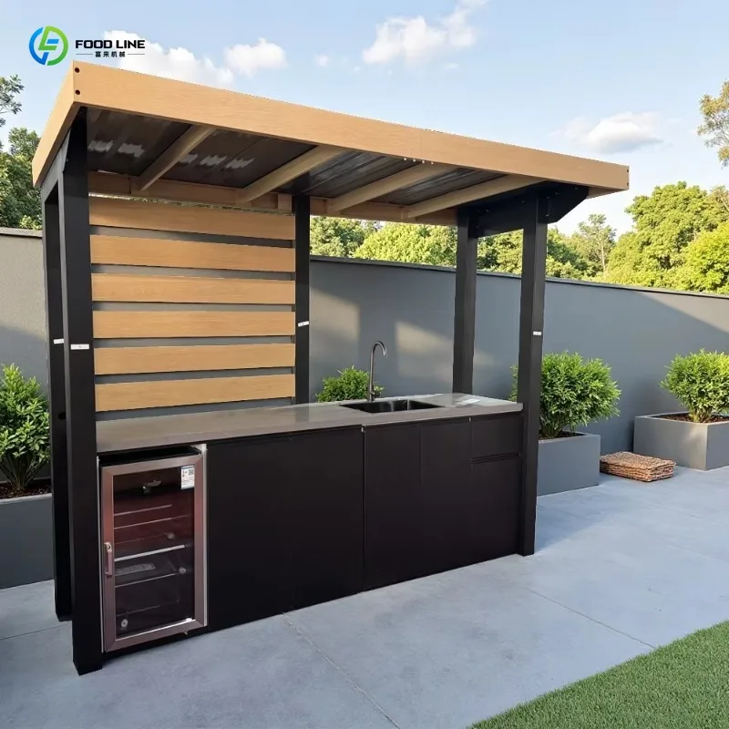 Modular Outdoor Kitchen Island with Built-in Grill and Sink Customiaed Configuration Commercial Patio Garden Customized Kitchen
