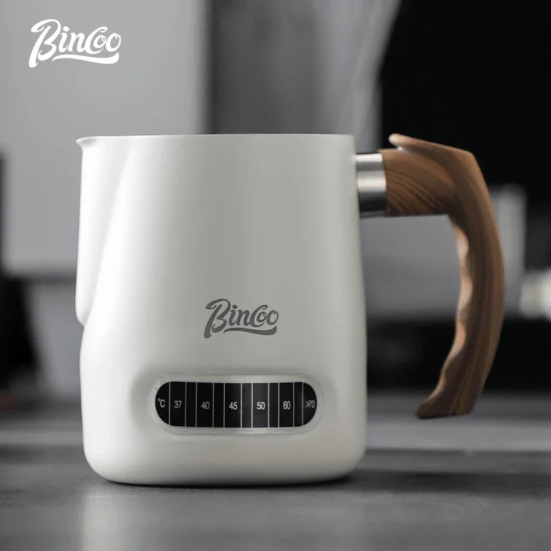 Bincoo Stainless Steel Temperature Display Latte Art Cup Italian Coffee Milk Cup Professional  Round Mouth Latte Art Cylinder