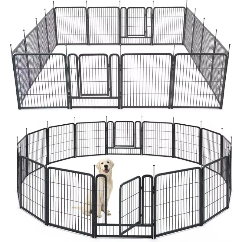 8/16 Panels Dog Pen Outdoor Dog Fence Exercise Pen 40 inch Height Pet Play Yard Gate with Doors , 16 Pcs