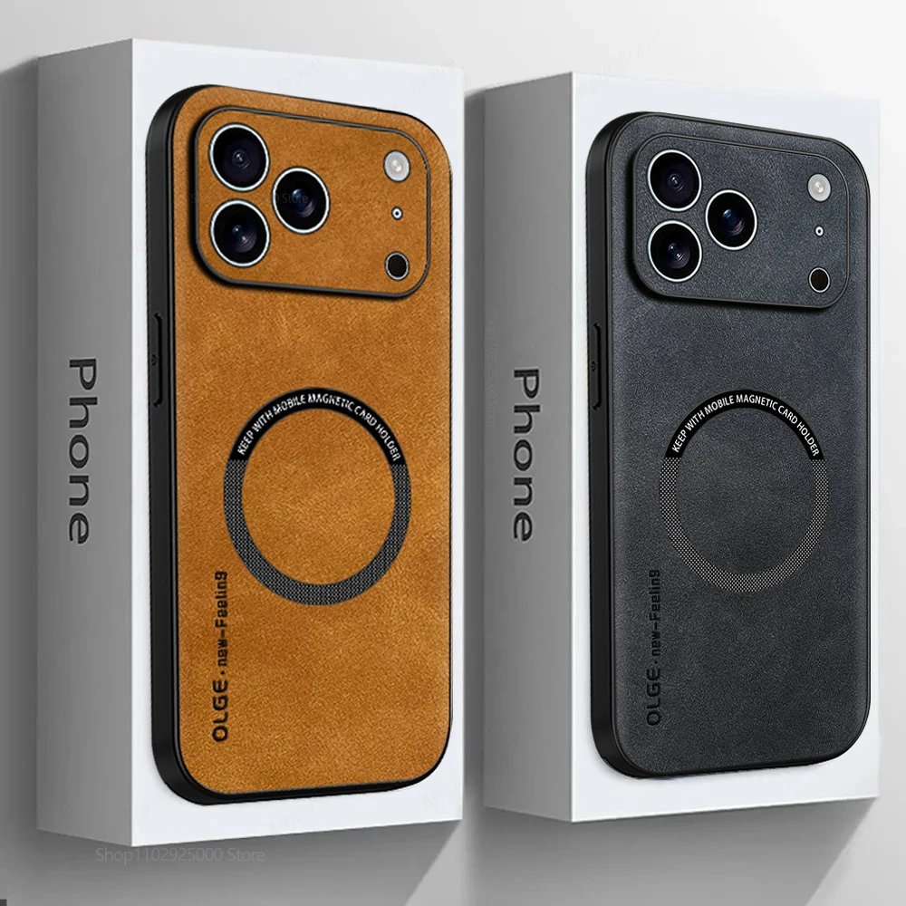 Custodia sottile in pelle PU delicata sulla pelle con texture di lusso per IPhone 17Pro Max Air 16 15 14 13 12 Plus Cover anti-goccia con ricarica magnetica