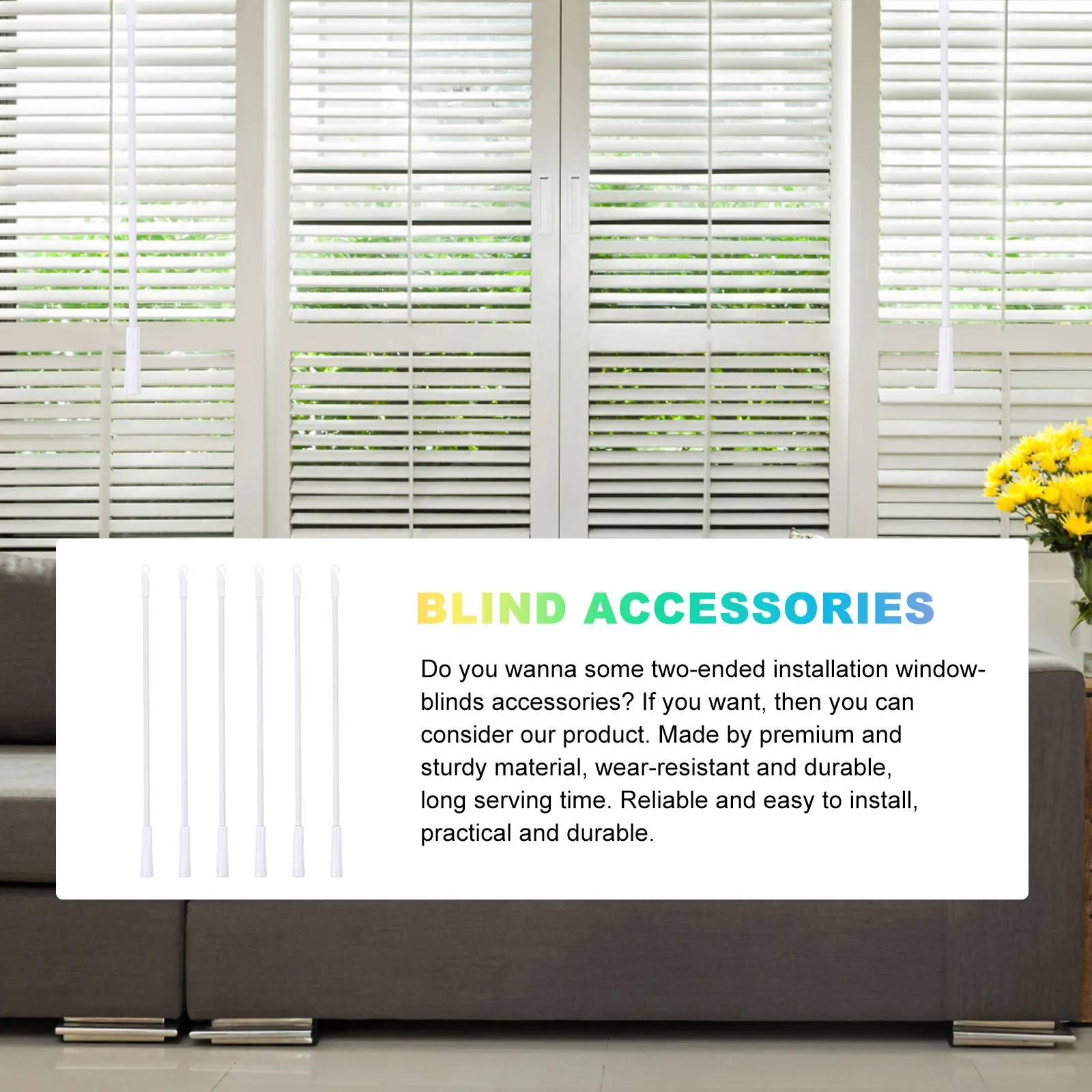 

6Pcs Aluminum Alloy Blind Wand Sturdy Lightweight 17-Inch Vertical Blinds Rods Handles Practical Home Office DIY Replacement