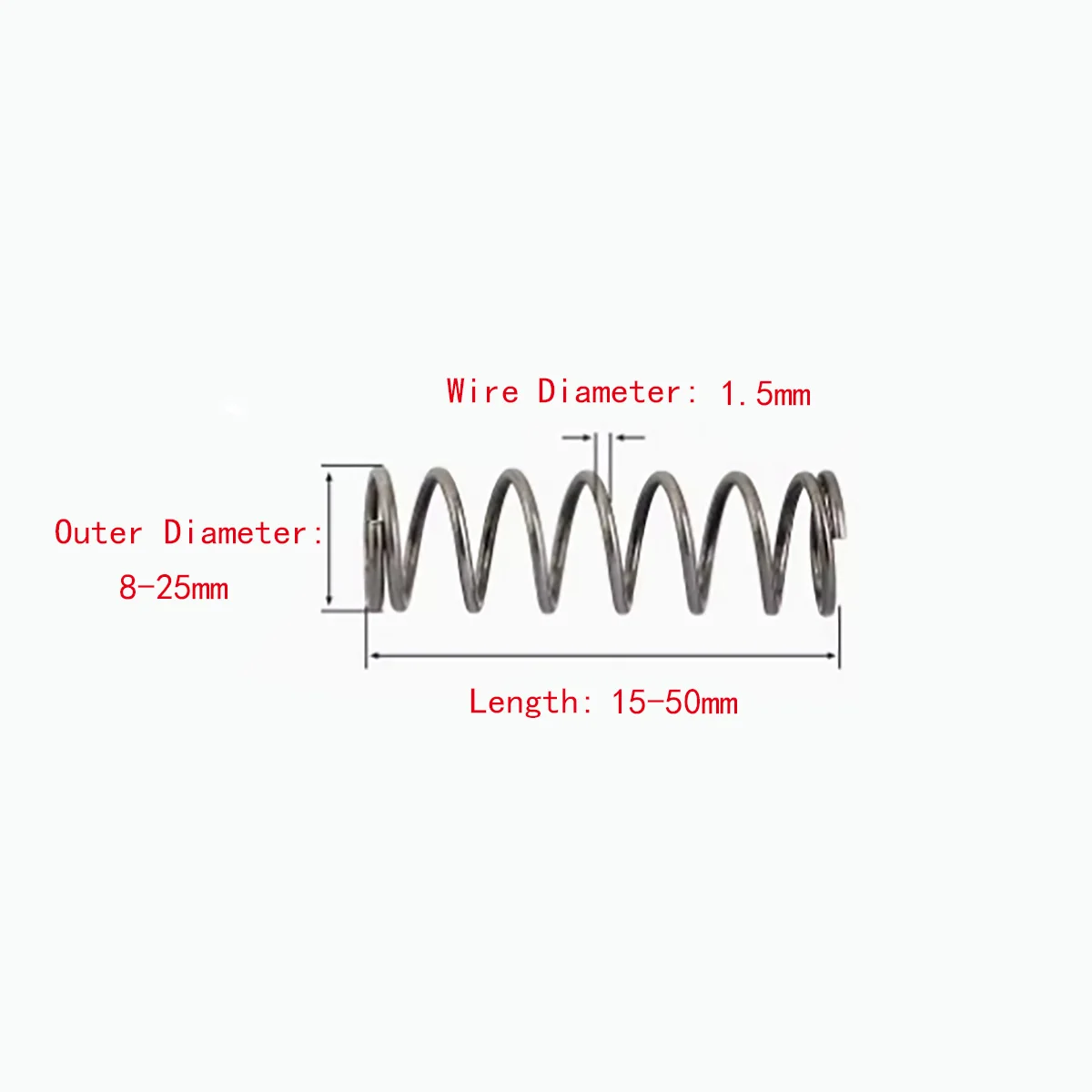 Manganese Steel Pressure Spring Compression Springs High Elastic Blackening Spring Wire Dia 1.5mm Outer Dia 8-25mm Length15-50mm