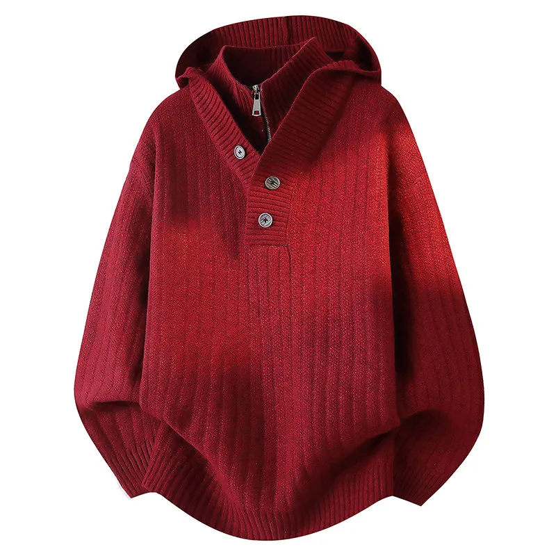 

Новая мужская толстовка-свитер 2025 года, вязаная, парная, красная, зимняя, утепленная, удлиненная, молодежная, повседневная, удобная, теплая, с капюшоном