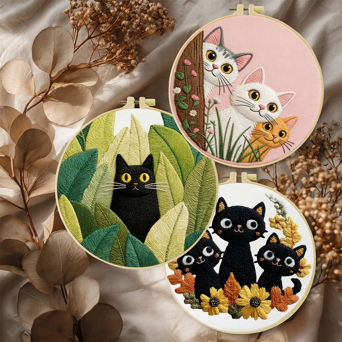 3-teiliges DIY-Stickmaterial-Set für Anfänger, inklusive Nadeln, Fäden, Stick-Starter-Kit, Kreuzstich-Kunst als Geschenk – Detail 2