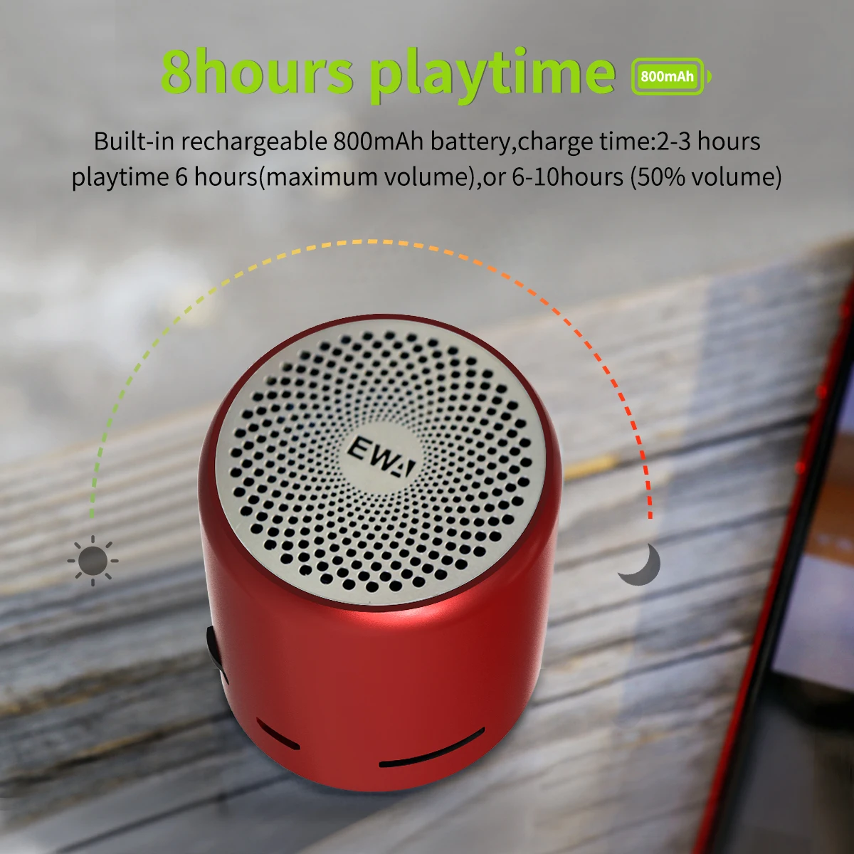 EWA Mini Bluetooth Speaker A107s TWS Speakers Enhance Impactive Bass Boombox Powerful HD Sound and 8 Hours Play Time Metal Body