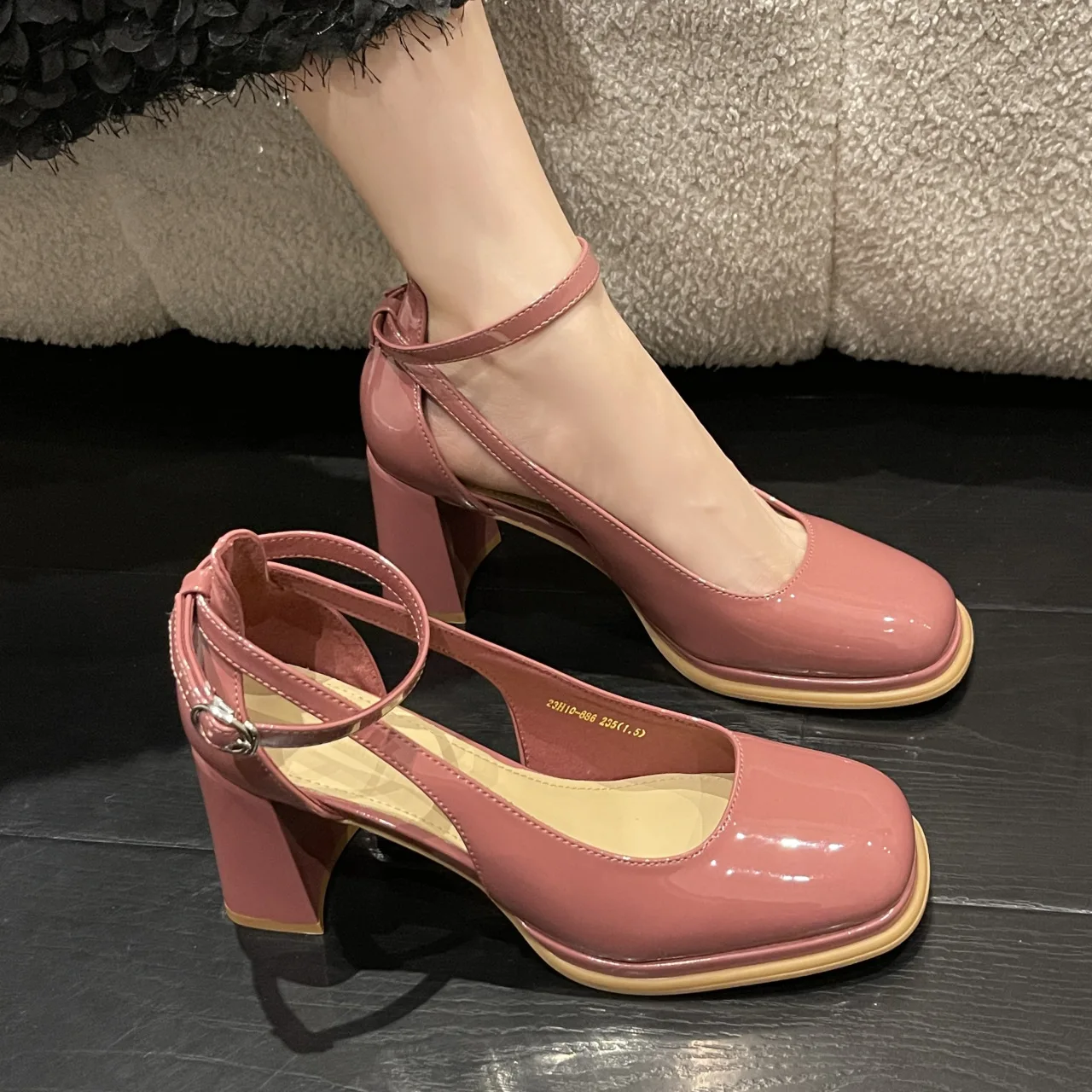 Mary Jane Shoes Women New Thick High Heels Ladies Platform Hollow Luxury Pumps Leather Shoes for Woman Sandals Zapatos De Mujer