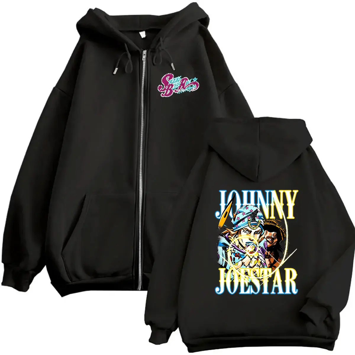 Anime Jojo Bizarre Adventure Steel Ball Run Johnny Joestar Zipper Hoodie Men Women Manga Casual Vintage Oversized Zip Up Jacket