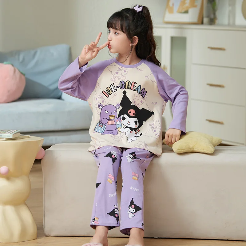 Sanrio Kulomi Kinderkleding Nieuwe Pyjama Tweedelige Set Herfst Kinder Leuke Leuke Casual Loungewear