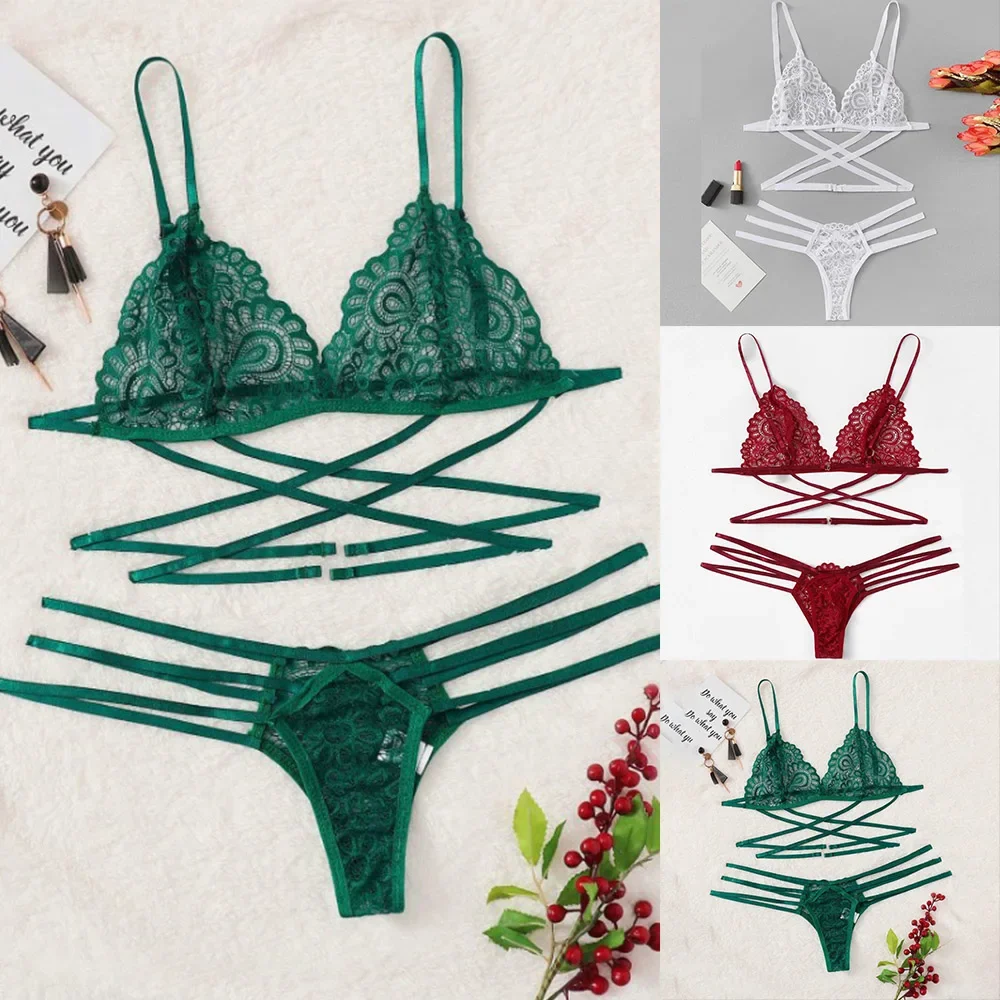 

Sexy Women Lace Lingerie Sets Hollow Out Sensual Nightwear Underwear G-string Erotic Apparel Sleepwear Bra Set Breathable