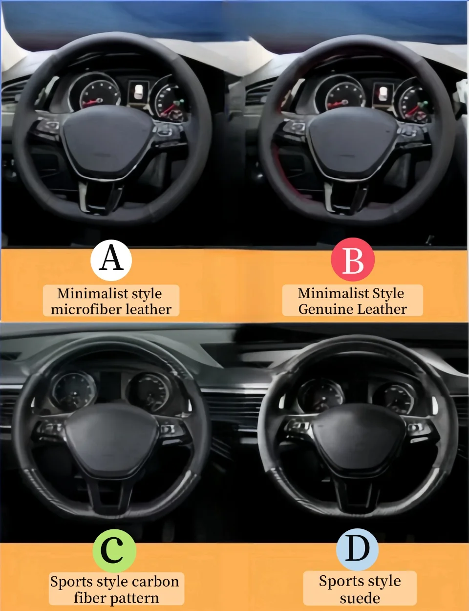Auto Lenkrad abdeckung Kohle faser Wildleder atmungsaktiv schwarz für Ford Kuga Focus 2 C-MAX Lenkrad Flecht abdeckung – Detail 4