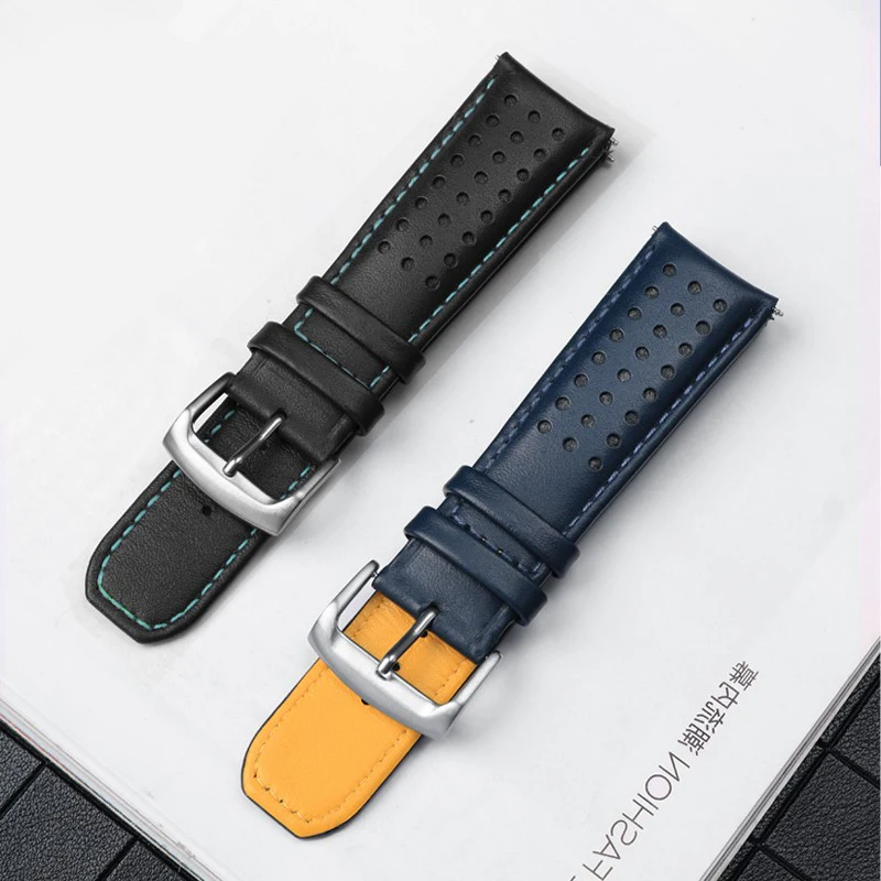 For Casio EDIFICE Metal Series EQW-A2000 Blue Black Curved End Leather Watch Band Belt Breathable 22mm Watch Chain Watchband