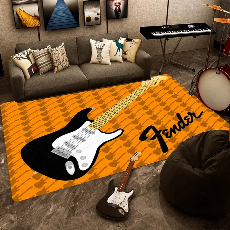 Retro Rock Guitar Band Instrument Decoration Mat F-Fender Carpet Music with Shock Absorbing Retro Design rugs