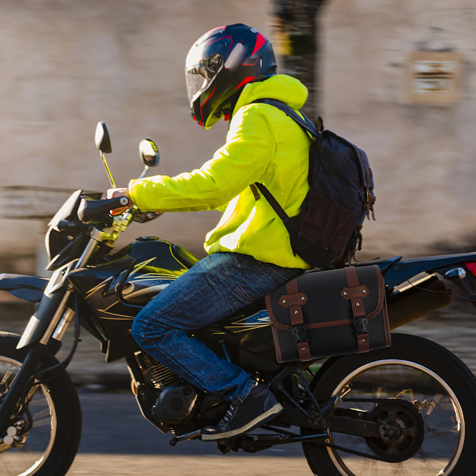 

Сумка для хранения мотоцикла, двухцветная седельная сумка из искусственной кожи, органайзер, боковая подвесная сумка на руль, вилка, аксессуары для мотоциклов