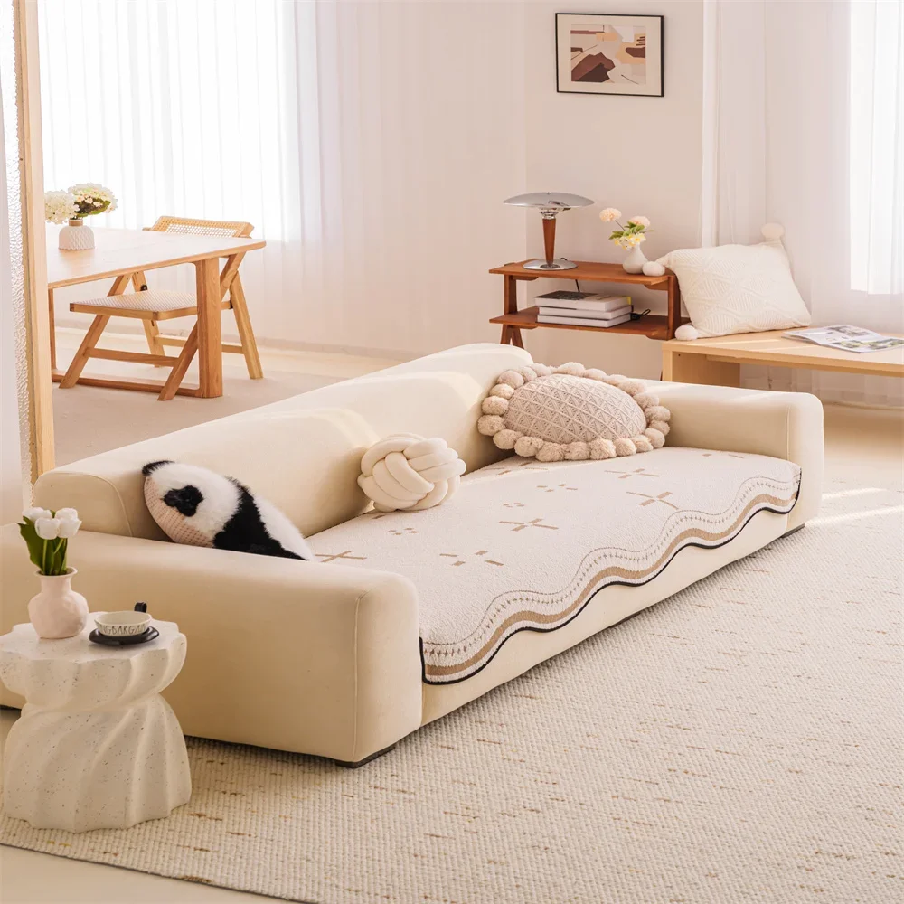 Rabbit Plush Sofa Cushion 2025 New Autumn and Winter a Whole Non-slip Cover Cloth Cover Set
