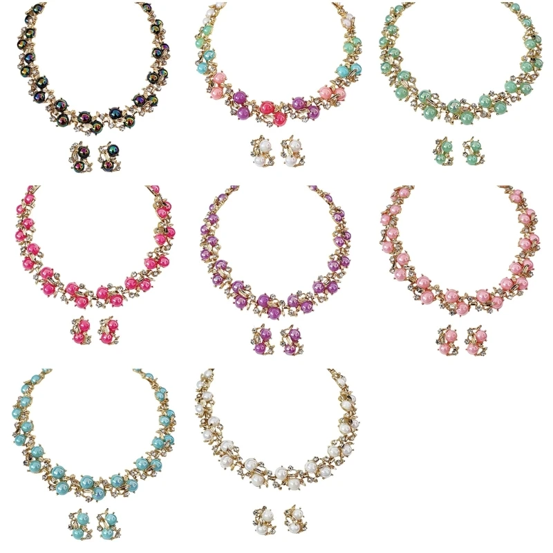 U4LF Statement Jewelry Set for Women, Necklace and Earrings with Floral Bead Detail, Adjustable Clasp Chain for Outings