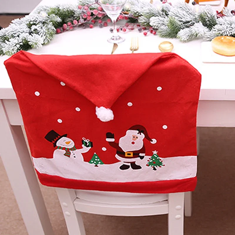 Navidad muñeco de nieve sombrero silla cubierta trasera decoración de Navidad hogar hecho a mano DIY (1 unids/pack) 60 cm * 49 cm rojo