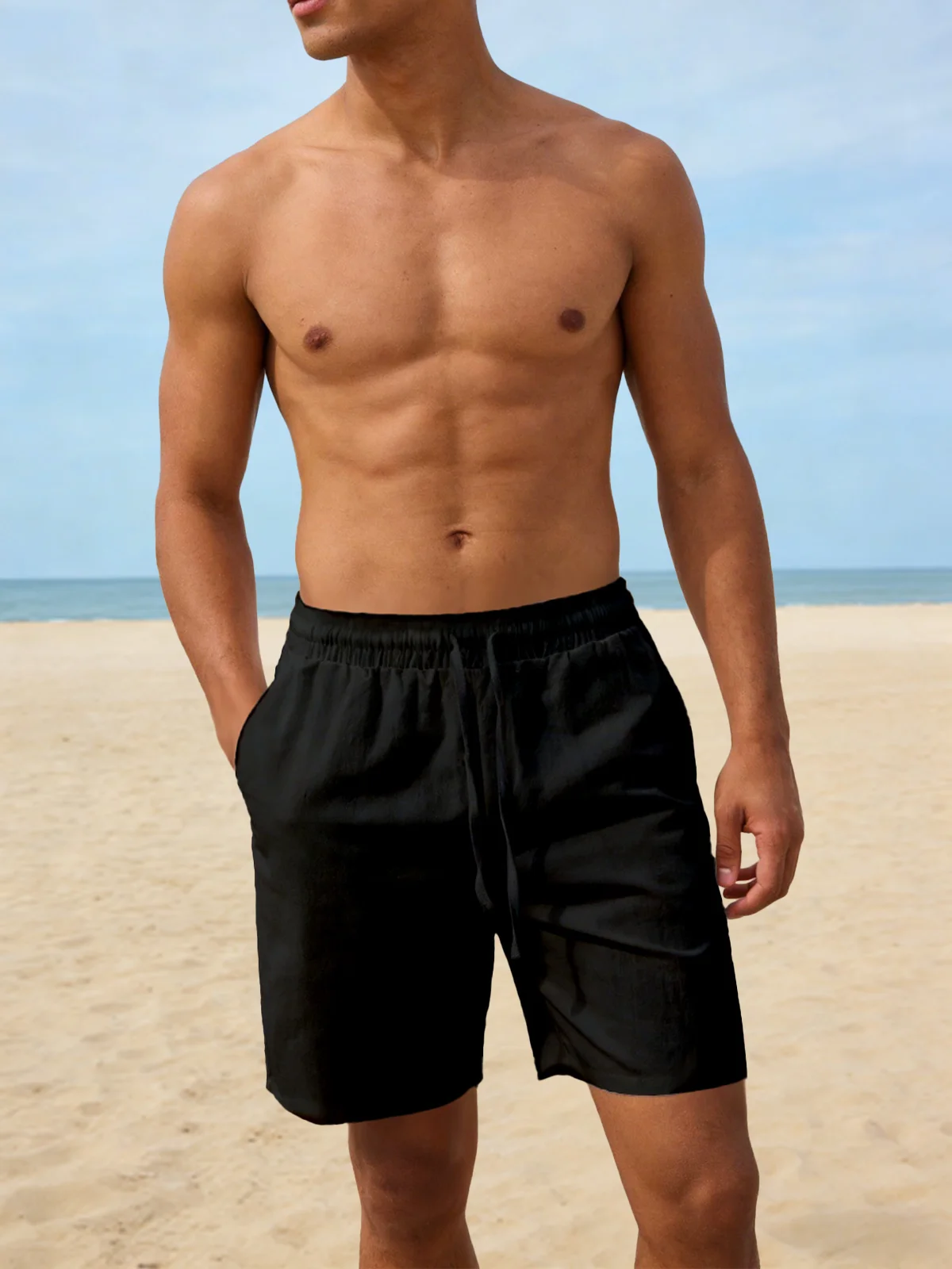 

Summer casual sports beach men's short pants, comfortable, cool and breathable drawstring-style loose men's shorts