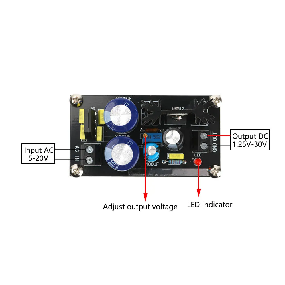 LM317 Adjustable Voltage Regulator Buck Boost Power Supply Board AC 5V-20V to DC 1.25V-30V Step Up Step Down Board