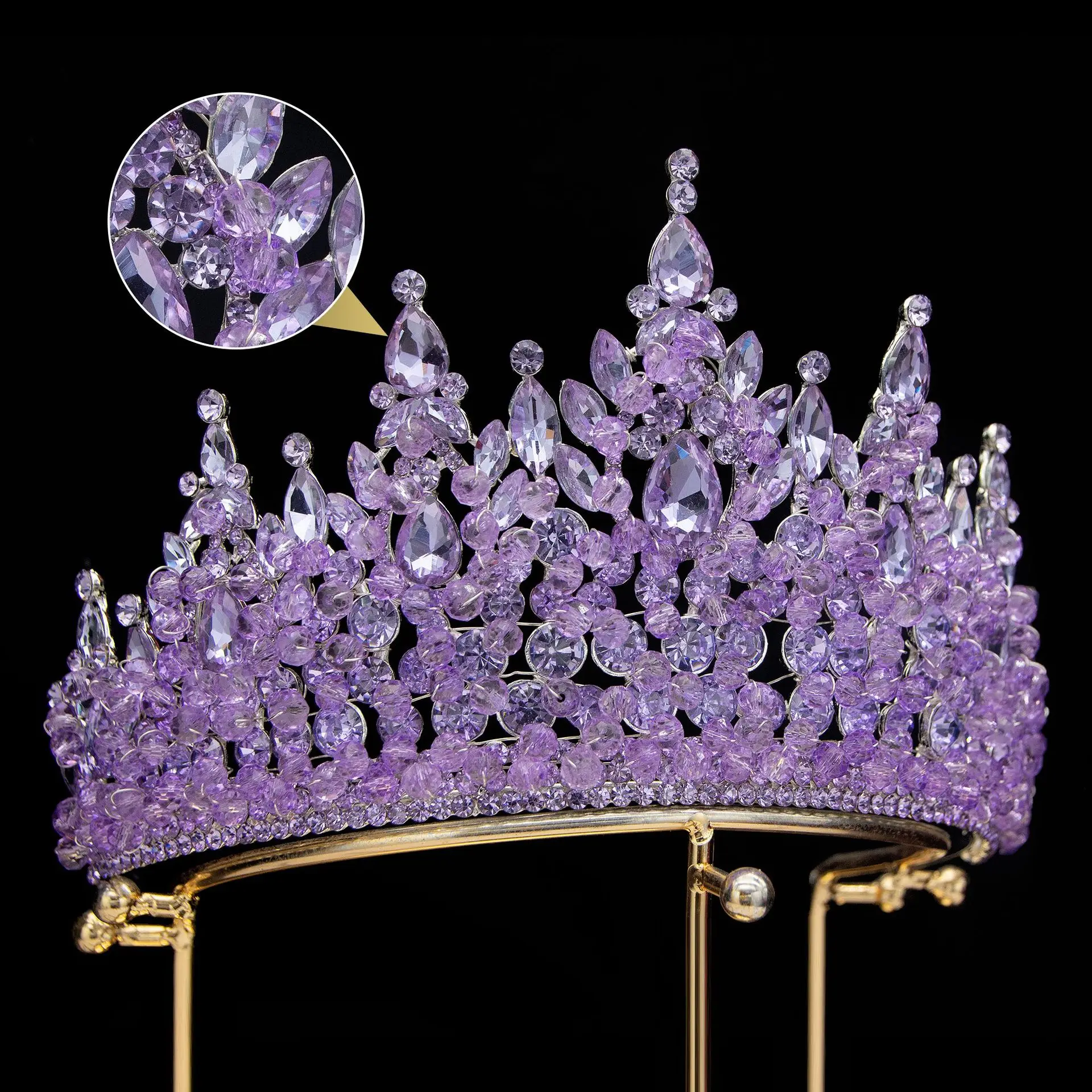 Electroplated Alloy Rhinestones Crowns For Queens Luxurious Pure Light Luxury Wedding Bridal Accessories with Handmade Beads