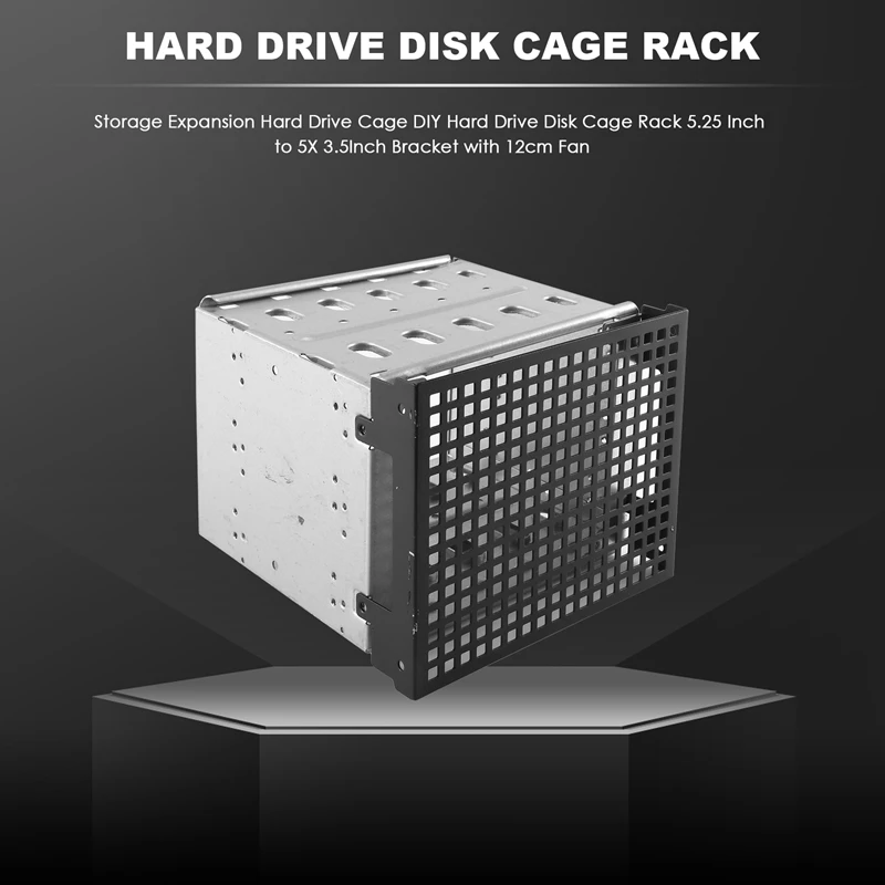 Storage Expansion Hard Drive Cage DIY Hard Drive Disk Cage Rack 5.25 Inch To 5X 3.5Inch Bracket With 12Cm Fan