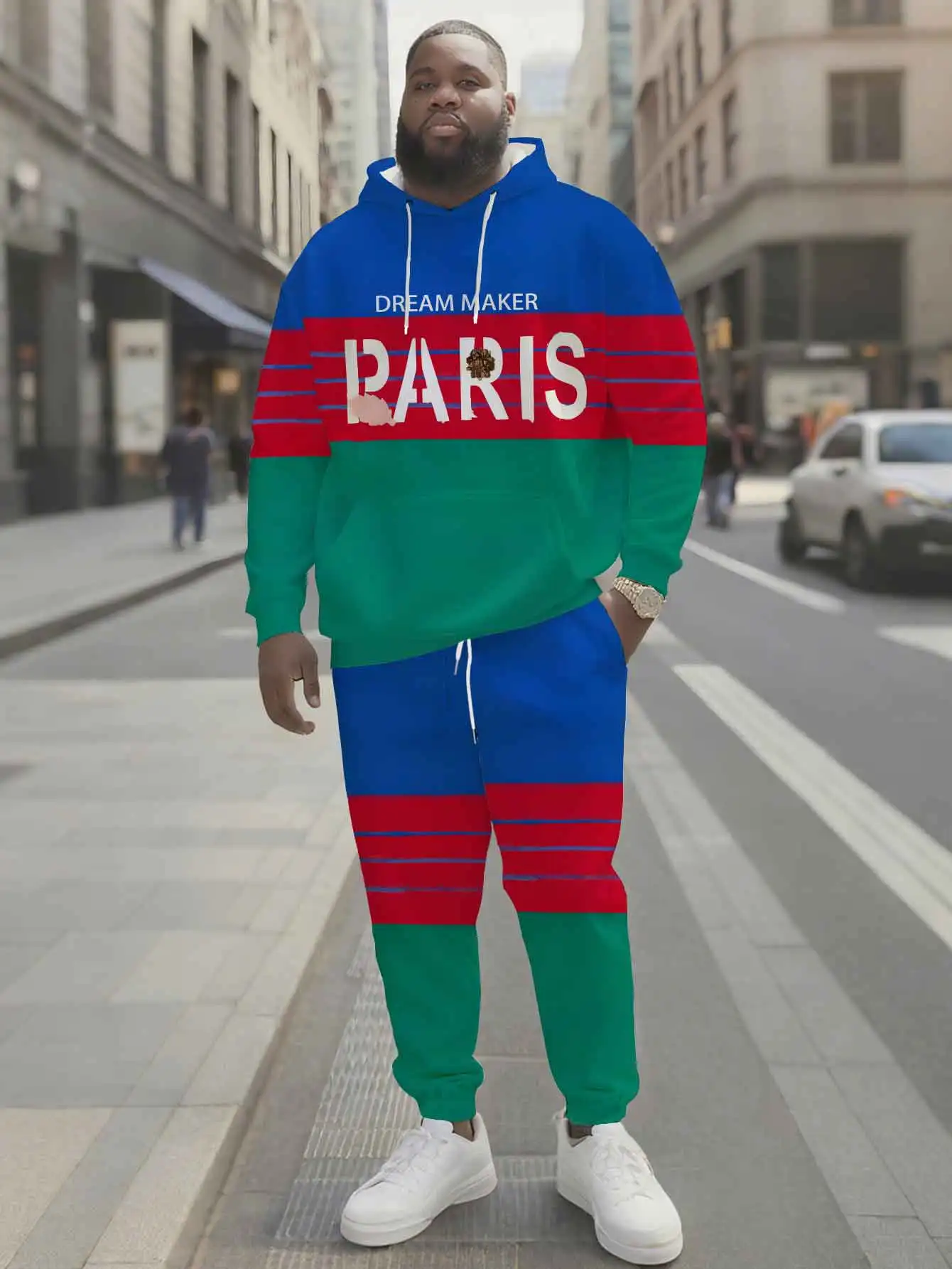 

2025 Trendy Oversized Hoodie & Joggers - Contrast Stripes & PARIS Print, Sporty Comfort