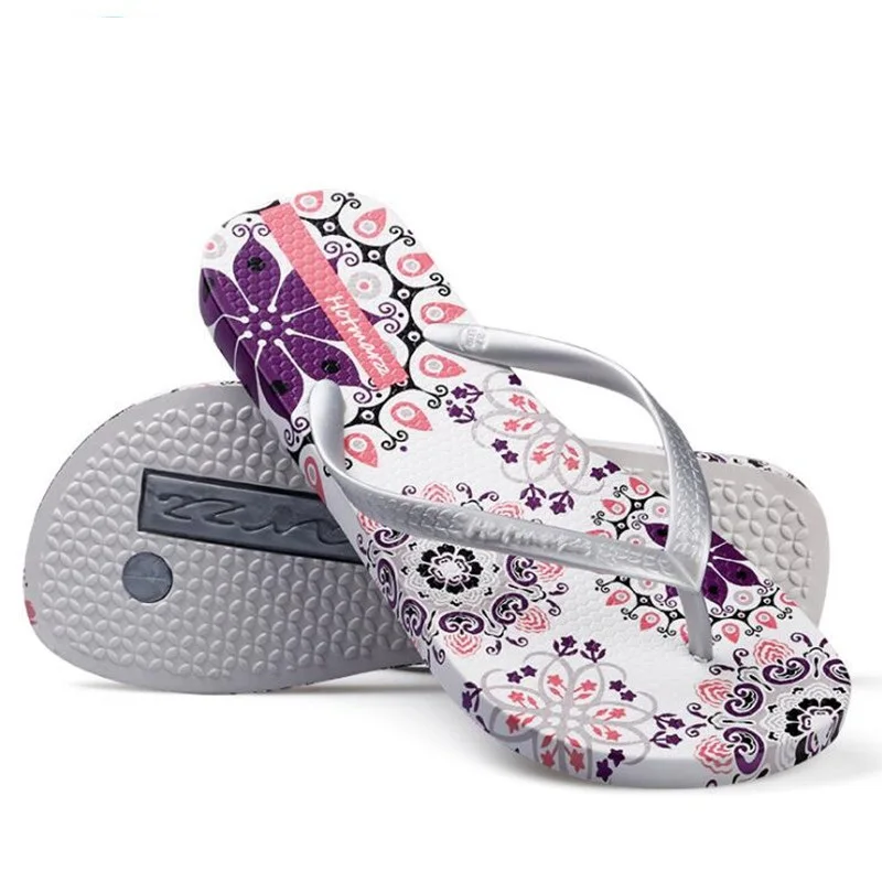 New Women Summer Bohemia Beach Sandals Flat Flip Flops Ladies Fashion Slippers Indoor Shoes Silver Floral Slides