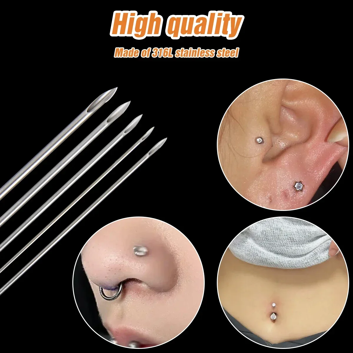 100-5pcs Piercing Needles Disposable 12G 14G 16G 18G 20G Sterile Ear Nose Septum Lip Sharp Hollow Body Piercing Needles Supplies