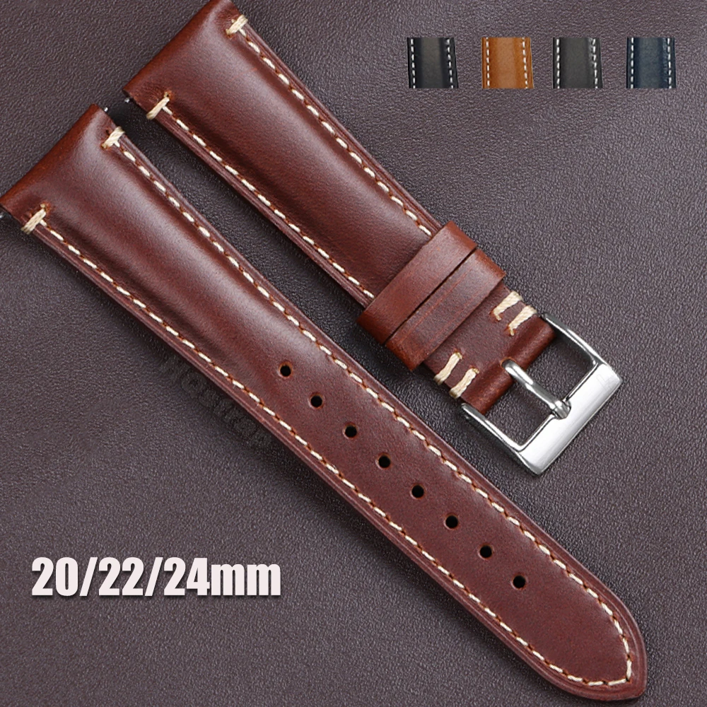 Retro Calfskin Strap 22mm 20mm 24 Universal Replacement Bracelet Women Men Waterproof Watch Band Side Stitched Style Accessories