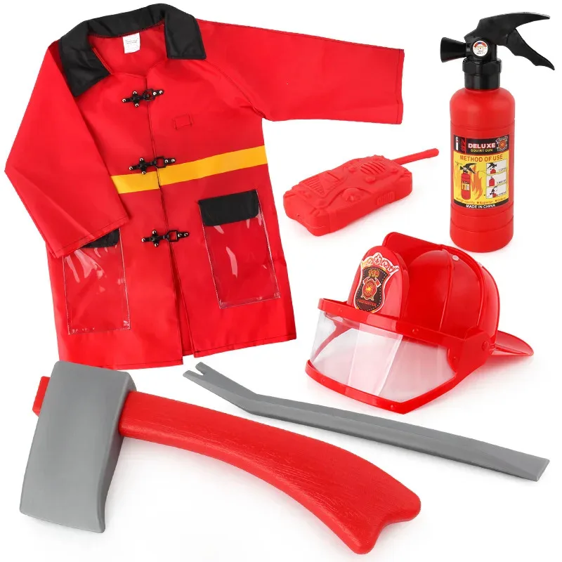 

Kids Firefighter Costume Tool Costume Halloween Role Play Career Suit with Hat, Axe, Whistle Game Gifts for Children