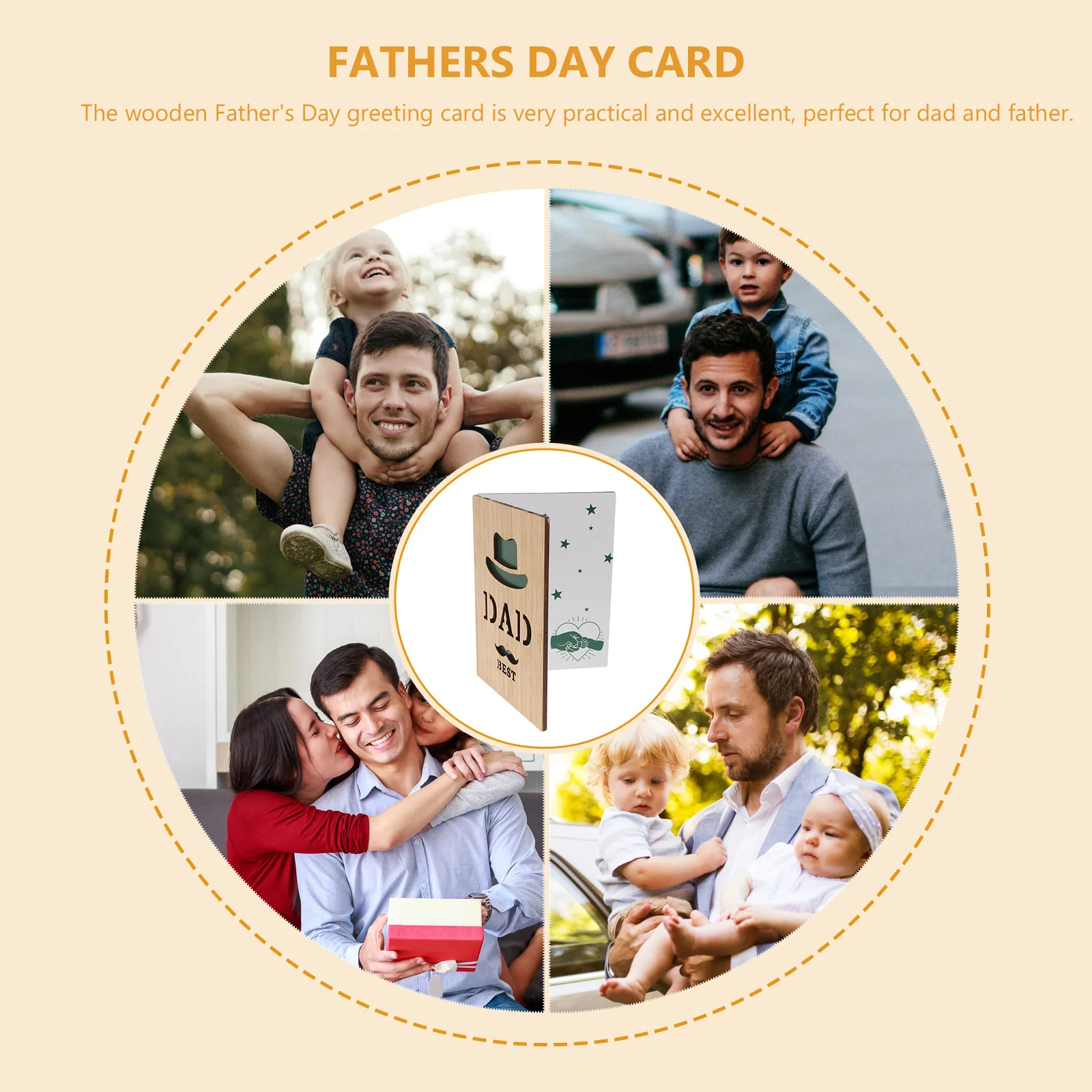Wood Fathers Day Blessing Card Classic Lightweight Portable Wooden Greeting Card for Father Creative Craftsmanship Unique Design
