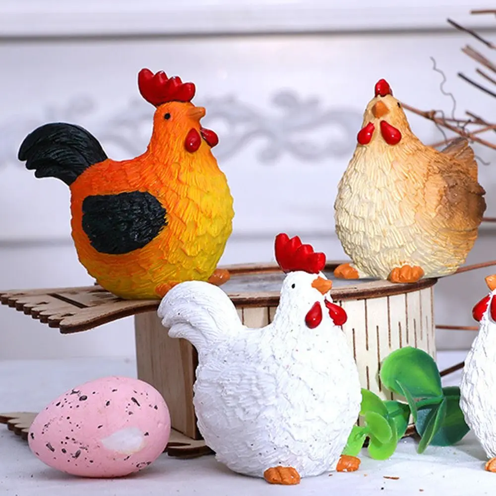 Cartoon Easter Chicken Figurines Resin Crafts Realistic Hen Rooster Ornament Handicraft Cute Animal Sculpture