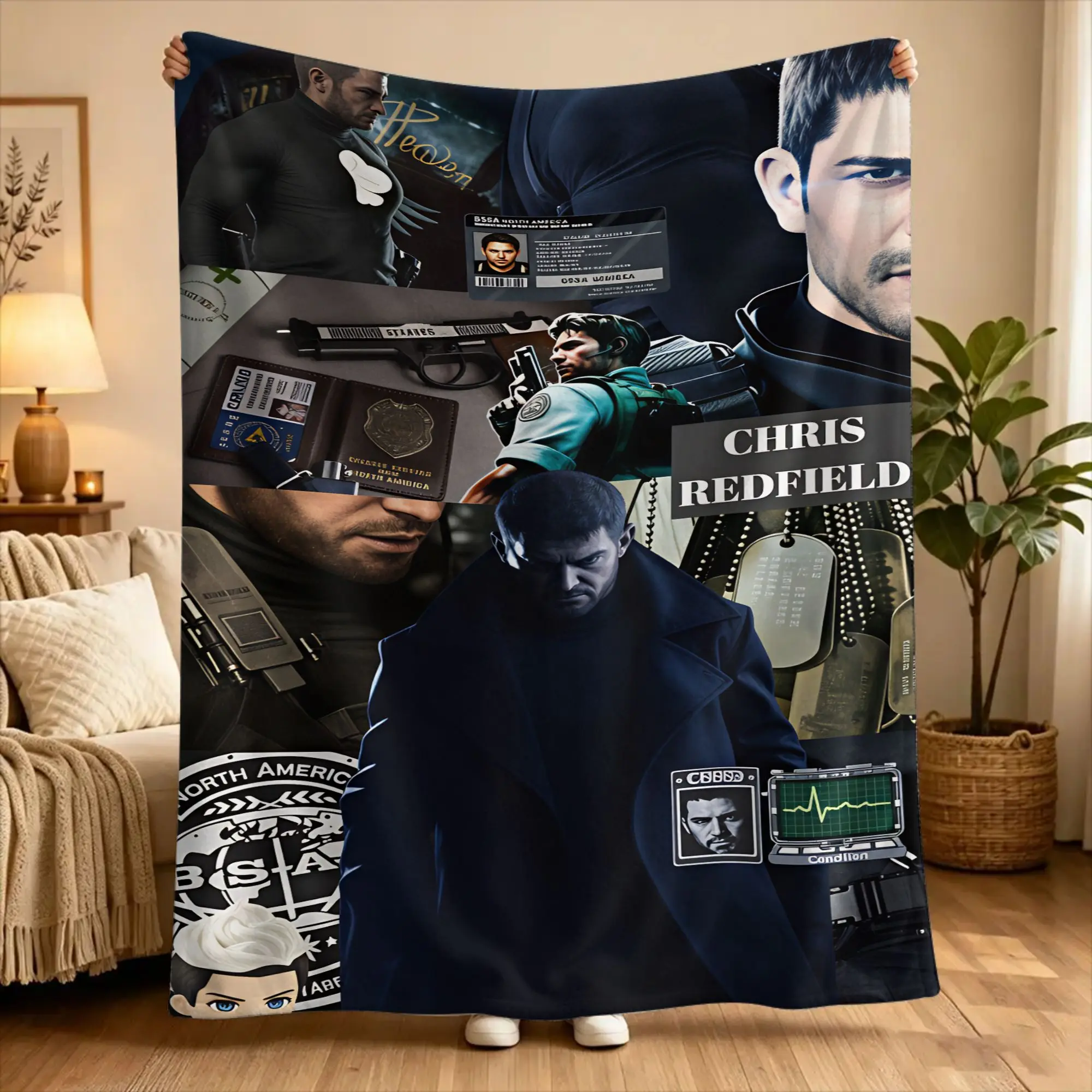 Chris Redfield Resident Evil Soft Blankets  Camping Plush Throw Blanket Comfortable Couch Chair Flannel Bedspread Sofa Bed Cover