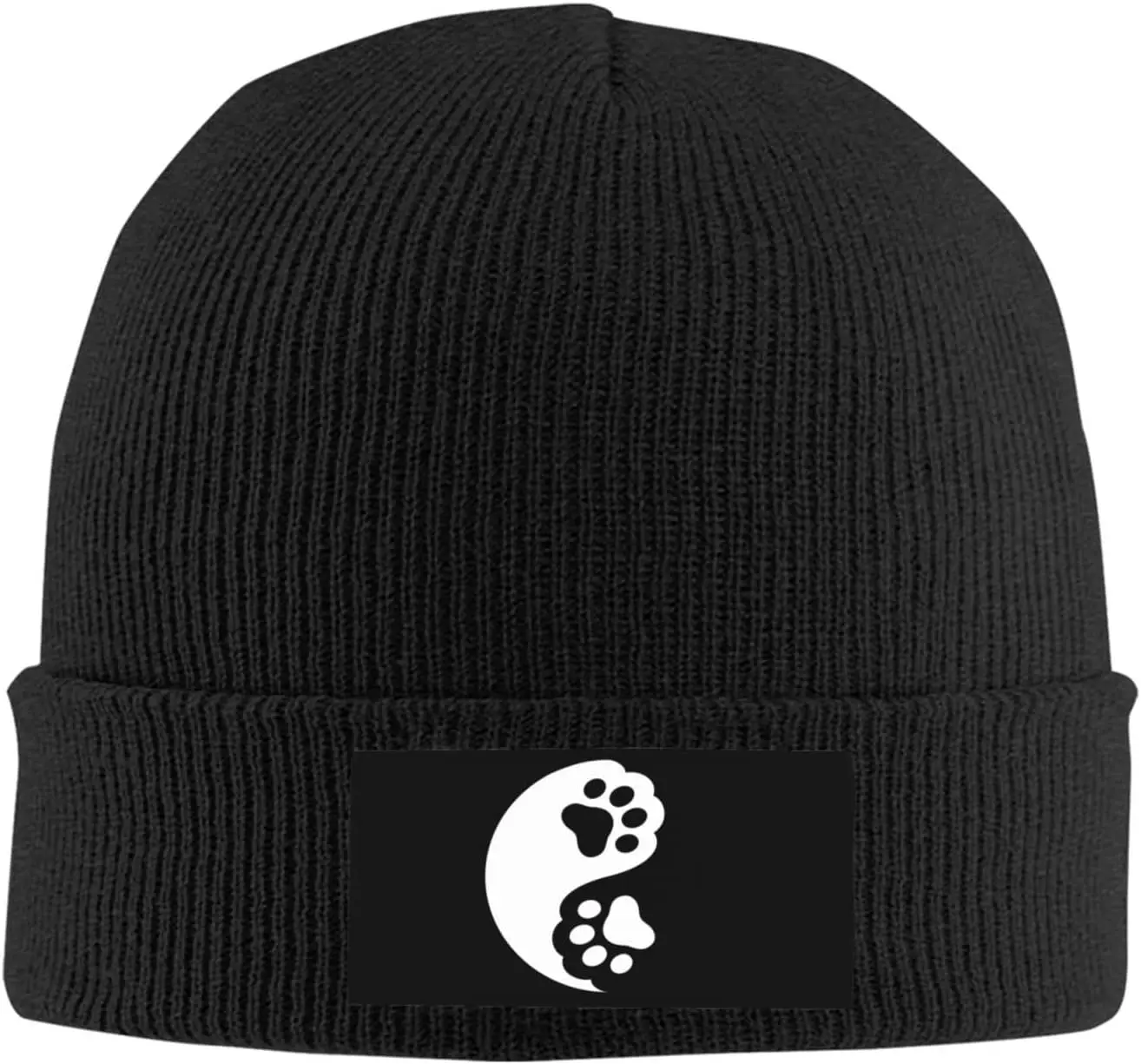 Cute Yin-Yang Dog Paws Funny Knit Hats for Men and Women Black Winter Soft Cozy Warm Stretch Thick Trendy Beanies Hats Caps