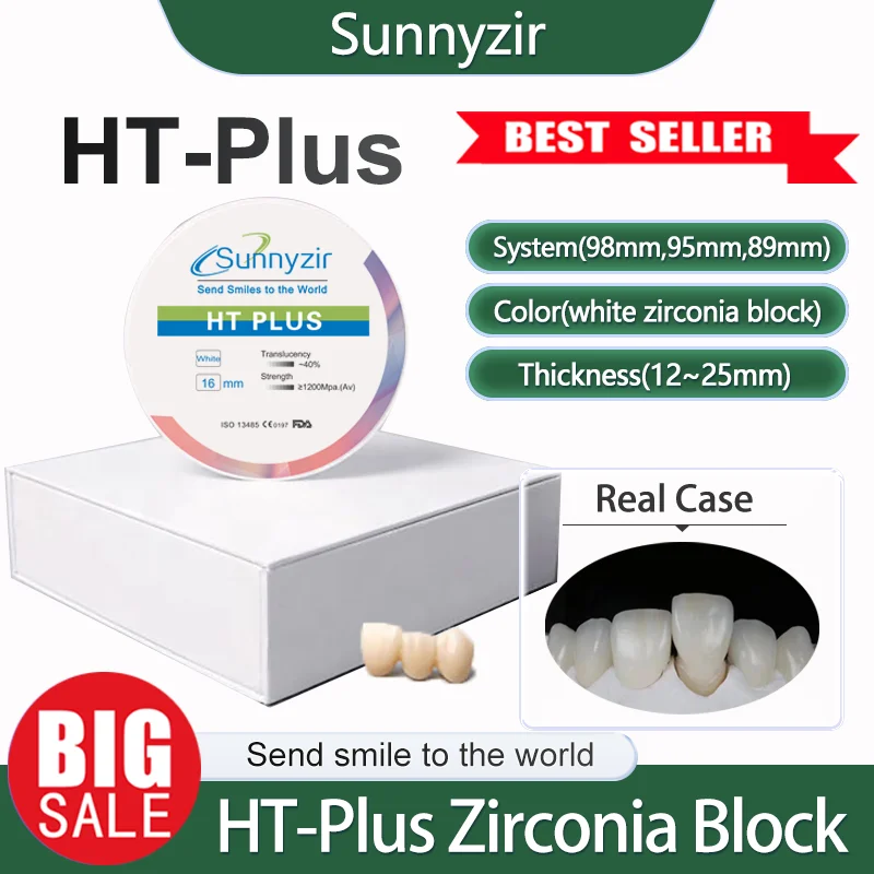 Sunnyzir HT High Translucente High Strength White Zirconia Blocks 98mm For Digital Dental Cad Cam