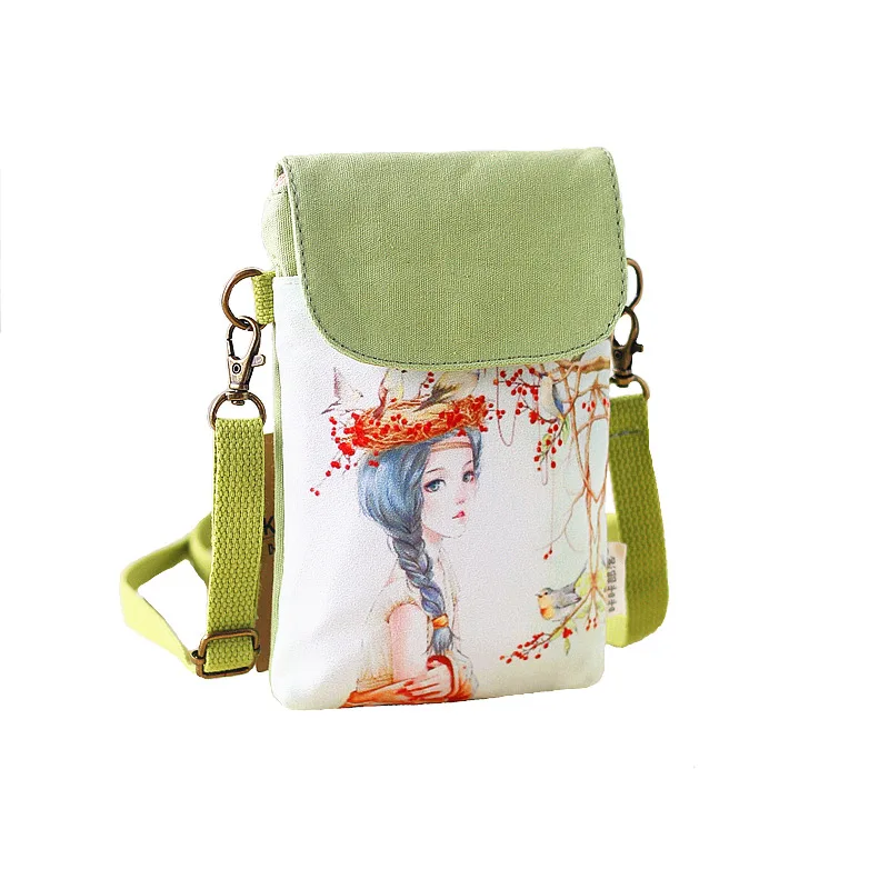 Canvas Women Printing Crossbody Shoulder Bag Ladies Mini Handbag Female Cloth Sack Small Phone Purse Wallet Pouch for Girls 2024