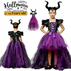 Maleficent Costume Dress Halloween Girls Fancy Christening Black Glam Gownprom Kids Cosplay Demon Queen Witch Clothes