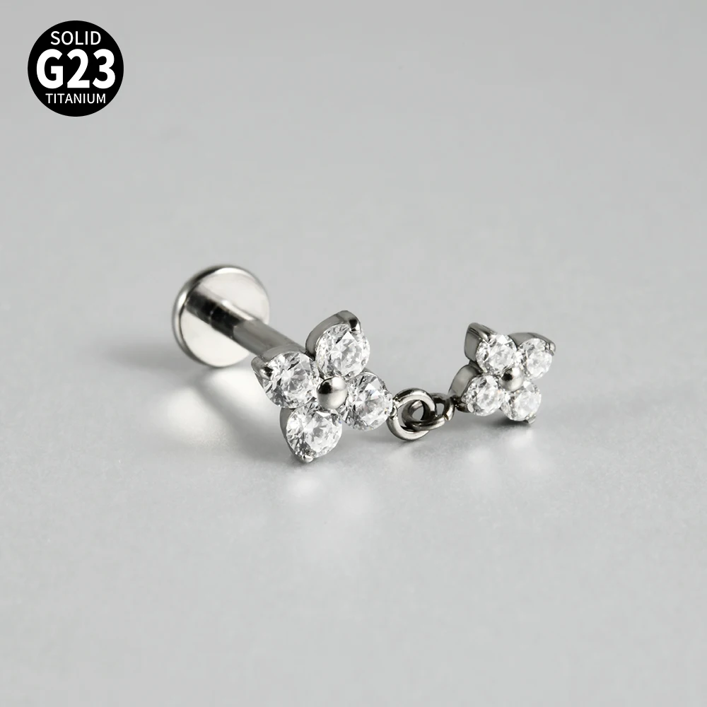 1PC G23 Titanium Square Zircon Hollow Flowers Ear Studs Push in Ear Cartilage Tragus Piercing Ear Lobe Labret Piercing Jewelry