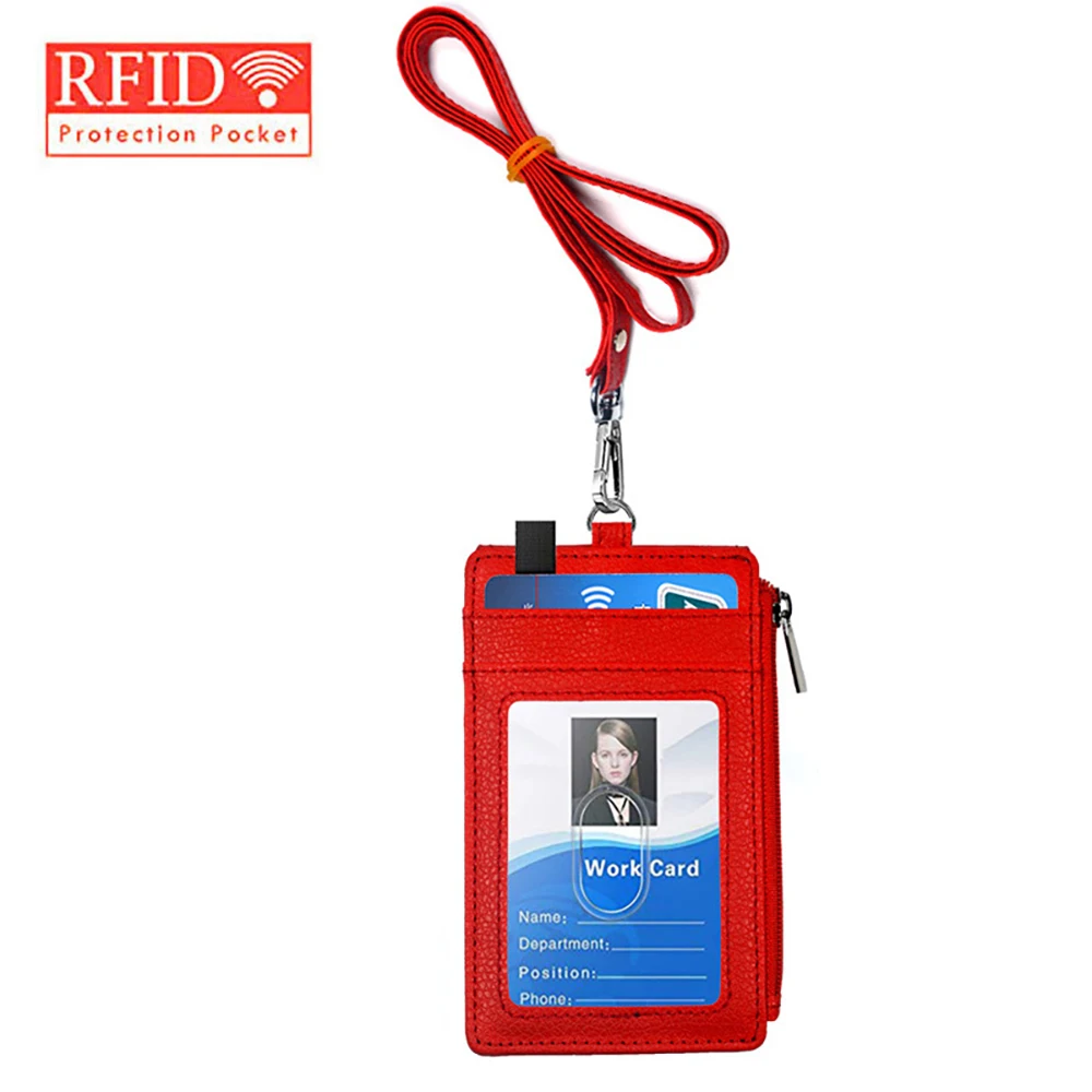 Neck Lanyard RFID Blocking Bus Pass Case Cover Waterproof Name Badge Holder Employee ID Cover ID Card Case Credit Card Holder