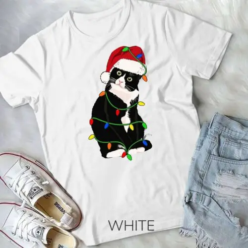 

Tuxedo Cat Meow Santa Tuxie Christmas Tree Lights Cat Catmas Unisex T-shirt