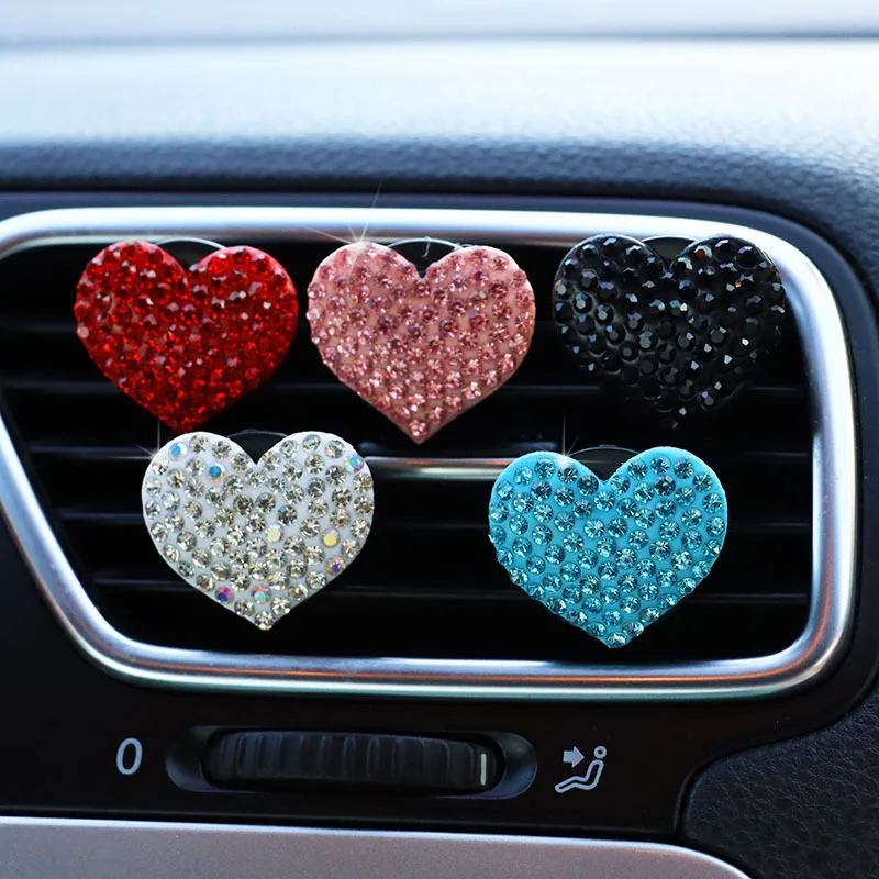 Heart-shaped Car Air Outlet Perfume Clip Rhinestone Car Air Conditioning Air Outlet Perfume Decoration Clip Car Auto Accessories