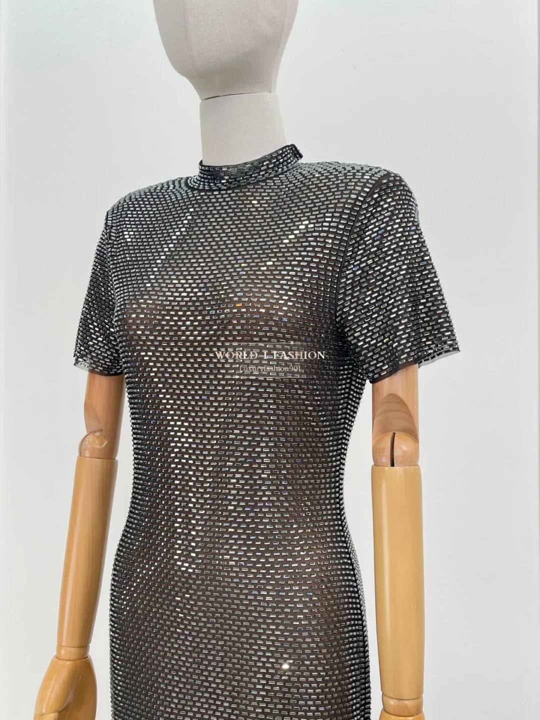 

2025 Top Quality Women Dresses Diamonds Short Sleeve Maxi Dress