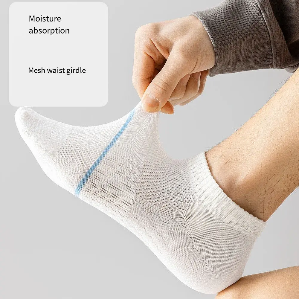 Chaussettes courtes respirantes décontractées pour hommes, chaussettes de rinçage fines en maille, absorbant la transpiration, chaussettes de bateau en coton, été, 5 paires