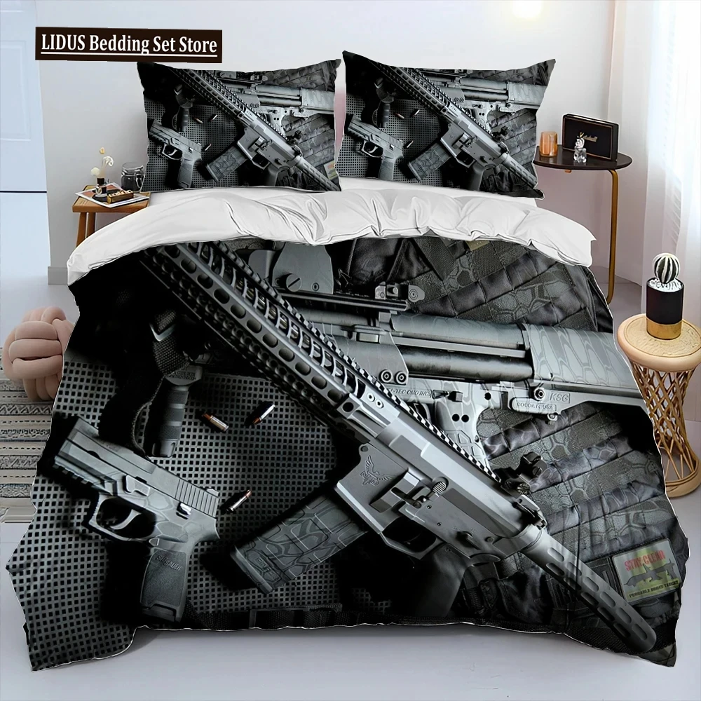 

3D Rifle Revolver Cartridge Gun Comforter Bedding Set,Duvet Cover Bed Set Quilt Cover Pillowcase,King Queen Size Bedding Set