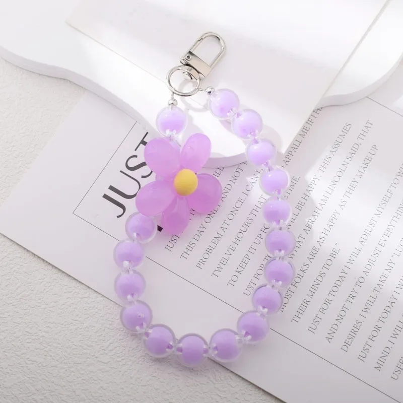 Round Bead Pendant Women's Hand-held Chain Mobile Phone Lanyard Phone Anti-lost Lanyard Key Short Wrist Pendant Colorful Macaron