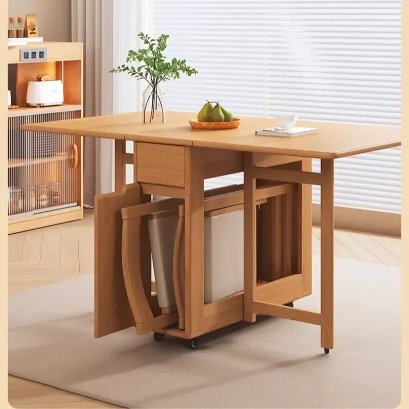 Foldable Dining Table Set With 4 Chairs Portable Multi Functional Movable Kitchen Furniture For Small Space Home Office Use 4