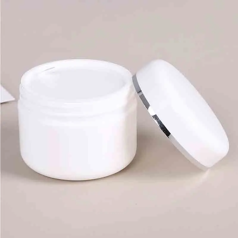 10g-500g Travel Face Cream Box Lotion Cosmetic Container Silver Gold Edge White Plastic Empty Makeup Jar Pot Refillable Bottle