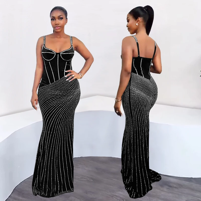 

Summer 2025 New Women's Sexy Slim Hot Diamond Strap Arm Dress