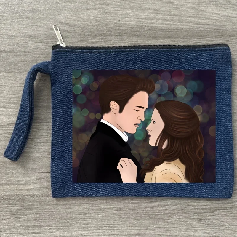 Edward Cullen Bella Twilight Robert Pattinson Sublimation Blank Canvas Make-up-Taschen Reißverschlusstasche Federmäppchen Taschen Denim Cosmet